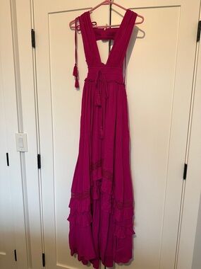 Free People Fuchsia Tassel Tiered Maxi Dress